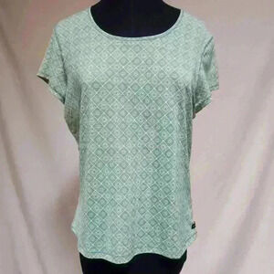 GSX Medium‎ Woman's Tee Green/Blue/Yellow Geometric Print Active Wear Scoop Neck
